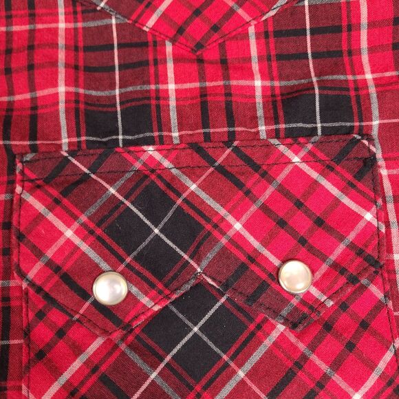 Wrangler Western Shirt Mens 2XL Red‎ Plaid Pearl Snap Flap Pockets Cowboy - Picture 6 of 15